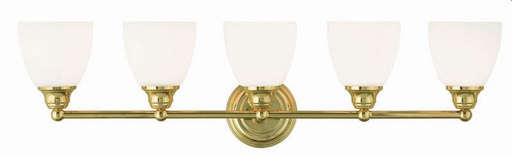 Livex Lighting-13665-02-Somerville - 5 Light Bath Vanity in Somerville Style - 34 Inches wide by 9 Inches high Polished Brass Brushed Nickel Finish with Satin Opal White Glass