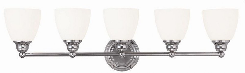 Livex Lighting-13665-05-Somerville - 5 Light Bath Vanity in Somerville Style - 34 Inches wide by 9 Inches high Polished Chrome Brushed Nickel Finish with Satin Opal White Glass