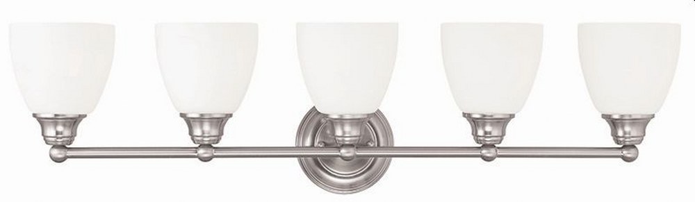 Livex Lighting-13665-91-Somerville - 5 Light Bath Vanity in Somerville Style - 34 Inches wide by 9 Inches high Brushed Nickel Brushed Nickel Finish with Satin Opal White Glass