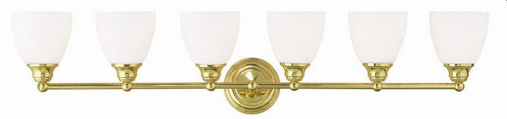 Livex Lighting-13666-02-Somerville - 6 Light Bath Vanity in Somerville Style - 42 Inches wide by 9 Inches high Polished Brass Brushed Nickel Finish with Satin Opal White Glass