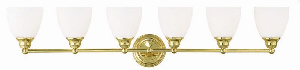 Livex Lighting-13666-02-Somerville - 6 Light Bath Vanity in Somerville Style - 42 Inches wide by 9 Inches high Polished Brass  Brushed Nickel Finish with Satin Opal White Glass