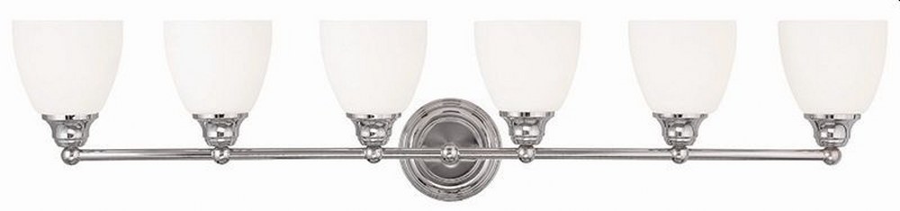 Livex Lighting-13666-05-Somerville - 6 Light Bath Vanity in Somerville Style - 42 Inches wide by 9 Inches high Polished Chrome Brushed Nickel Finish with Satin Opal White Glass