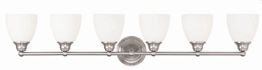 Livex Lighting-13666-91-Somerville - 6 Light Bath Vanity in Somerville Style - 42 Inches wide by 9 Inches high Brushed Nickel Brushed Nickel Finish with Satin Opal White Glass