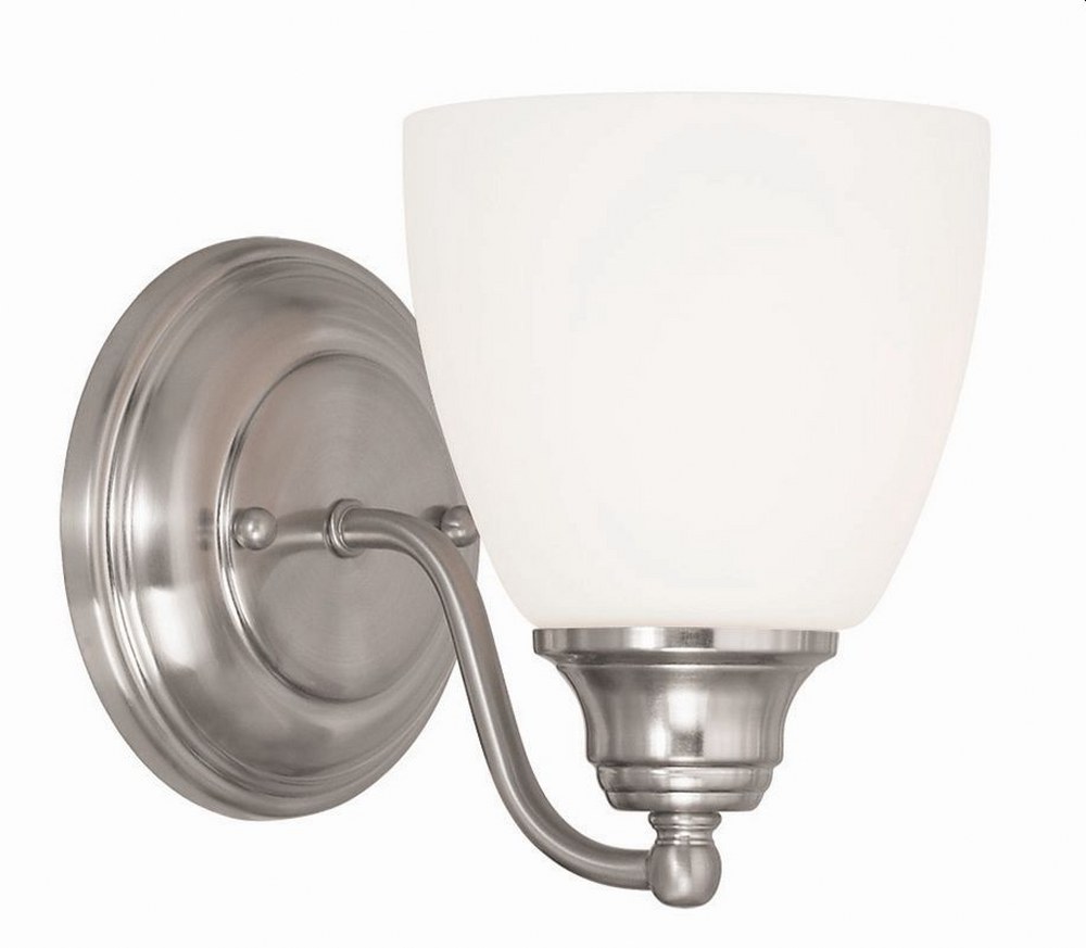 Livex Lighting-13671-91-Somerville - 1 Light Wall Sconce in Somerville Style - 5.5 Inches wide by 7 Inches high Brushed Nickel  Brushed Nickel Finish with Satin Opal White Glass