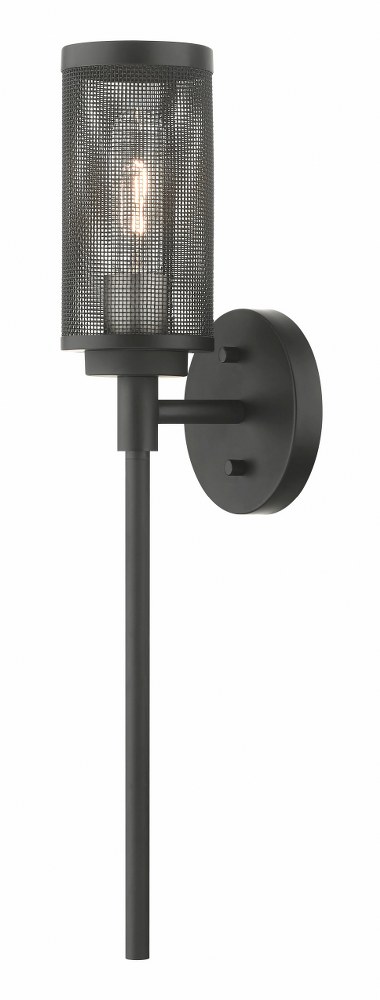 Livex Lighting-14121-04-Industro - 1 Light Wall Sconce in Industro Style - 5.13 Inches wide by 21.25 Inches high   Black/Brushed Nickel Finish with Black Stainless Steel Mesh Shade