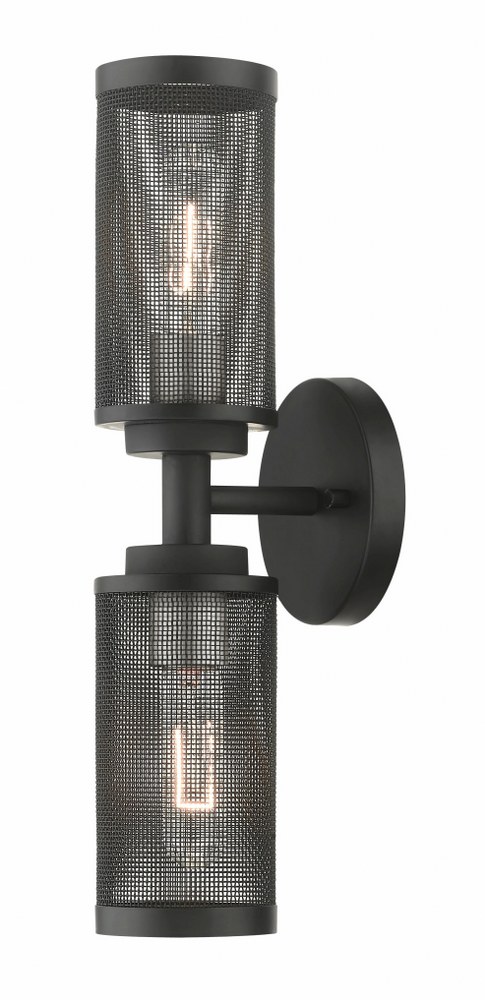 Livex Lighting-14122-04-Industro - 2 Light Wall Sconce in Industro Style - 5.13 Inches wide by 17 Inches high   Black/Brushed Nickel Finish with Black Stainless Steel Mesh Shade