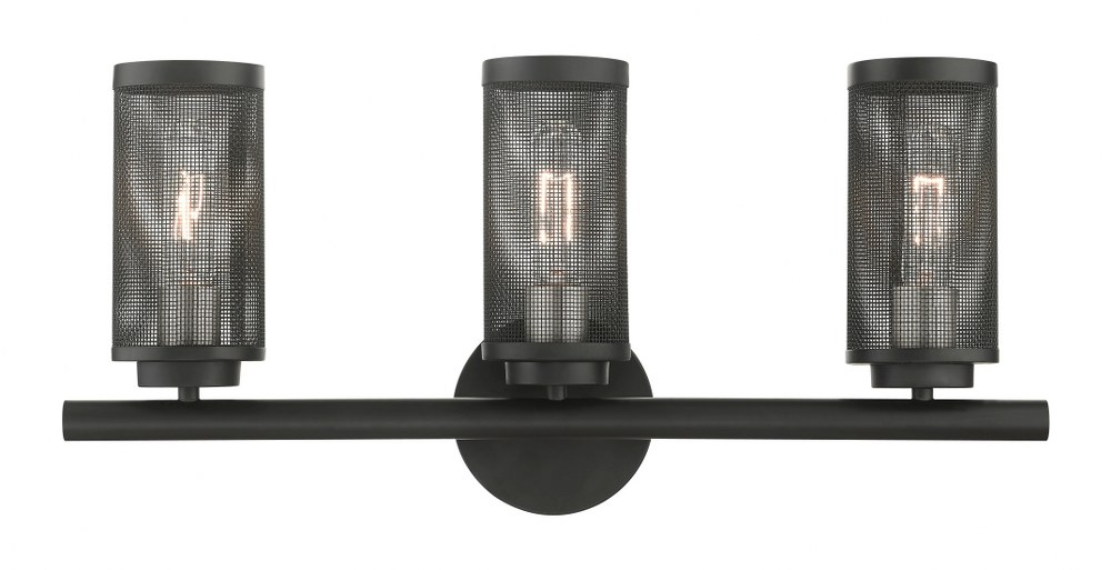 Livex Lighting-14123-04-Industro - 3 Light Bath Vanity in Industro Style - 23.5 Inches wide by 11 Inches high Black/Brushed Nickel Black/Brushed Nickel Finish with Black Stainless Steel Mesh Shade