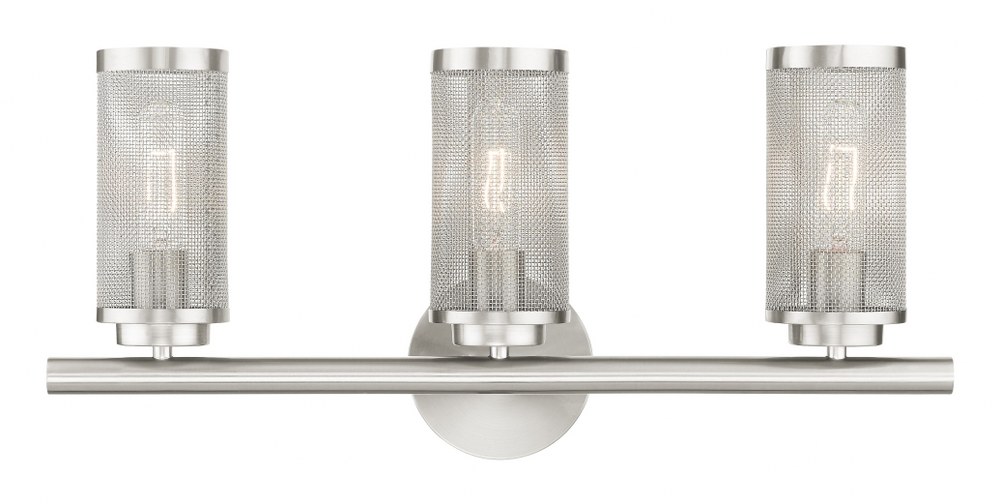 Livex Lighting-14123-91-Industro - 3 Light Bath Vanity in Industro Style - 23.5 Inches wide by 11 Inches high   Brushed Nickel Finish with Brushed Nickel Stainless Steel Mesh Shade