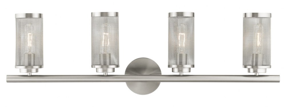 Livex Lighting-14124-91-Industro - 4 Light Bath Vanity in Industro Style - 35.5 Inches wide by 11 Inches high   Brushed Nickel Finish with Brushed Nickel Stainless Steel Mesh Shade