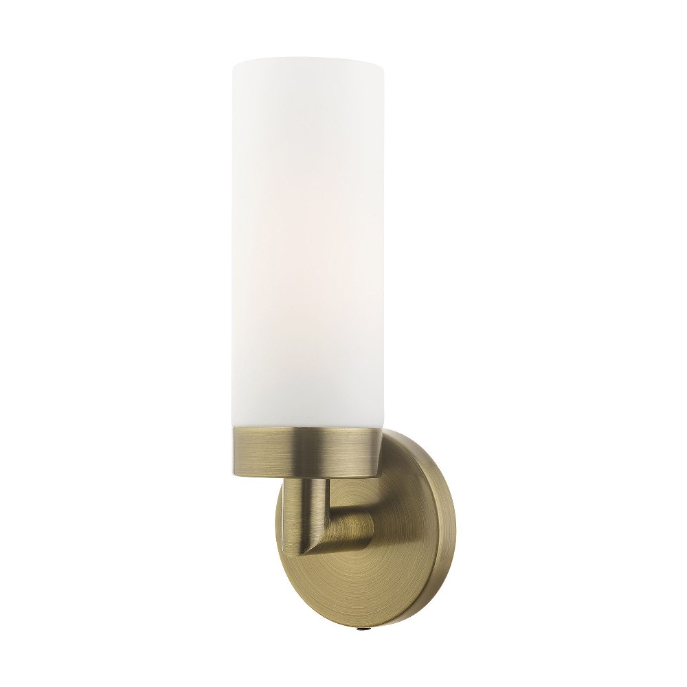 Livex Lighting-15071-01-Aero - 1 Light ADA Wall Sconce in Aero Style - 4.25 Inches wide by 11.75 Inches high Antique Brass Antique Brass Finish with Satin Opal White Glass