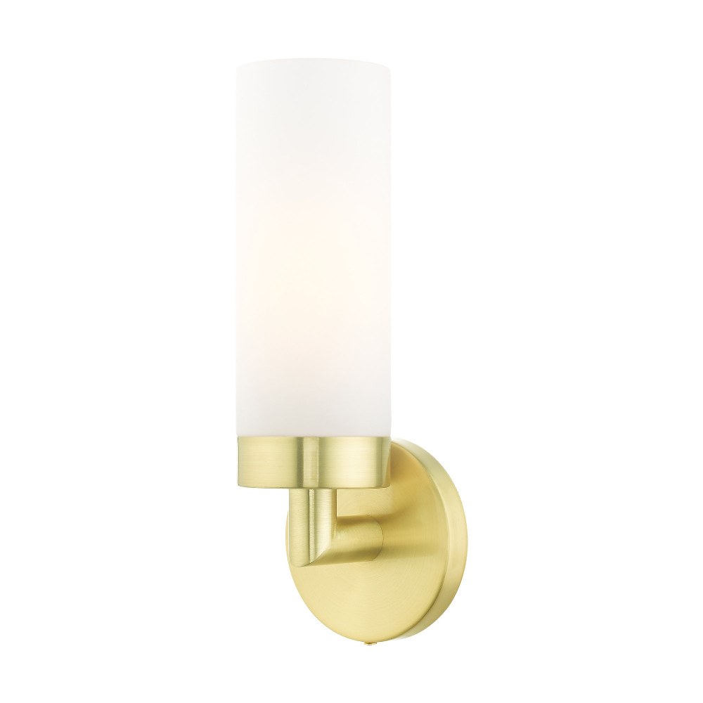 Livex Lighting-15071-12-Aero - 1 Light ADA Wall Sconce in Aero Style - 4.25 Inches wide by 11.75 Inches high Satin Brass Antique Brass Finish with Satin Opal White Glass