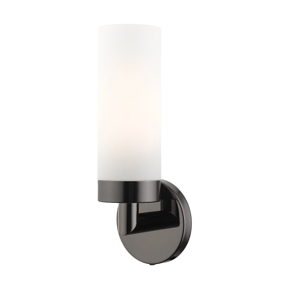 Livex Lighting-15071-46-Aero - 1 Light ADA Wall Sconce in Aero Style - 4.25 Inches wide by 11.75 Inches high Black Chrome Antique Brass Finish with Satin Opal White Glass
