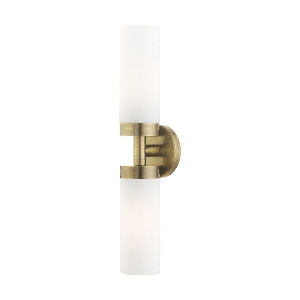 Livex Lighting-15072-01-Aero - 2 Light ADA Bath Vanity in Aero Style - 19.25 Inches wide by 4.25 Inches high Antique Brass Antique Brass Finish with Satin Opal White Glass