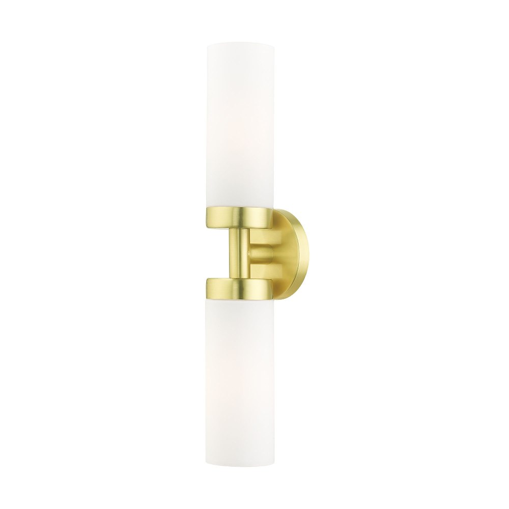 Livex Lighting-15072-12-Aero - 2 Light ADA Bath Vanity in Aero Style - 19.25 Inches wide by 4.25 Inches high Satin Brass Antique Brass Finish with Satin Opal White Glass