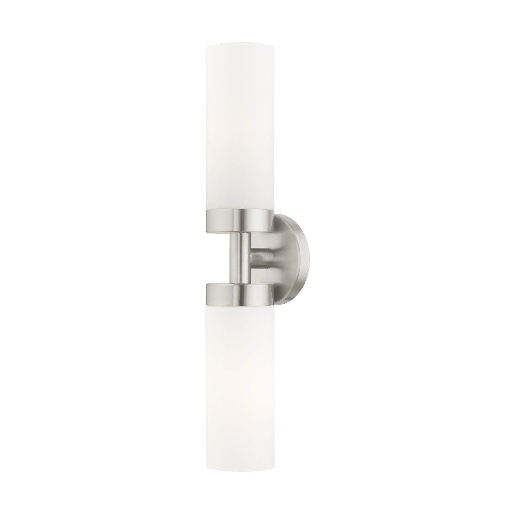Livex Lighting-15072-91-Aero - 2 Light ADA Bath Vanity in Aero Style - 19.25 Inches wide by 4.25 Inches high Brushed Nickel Antique Brass Finish with Satin Opal White Glass
