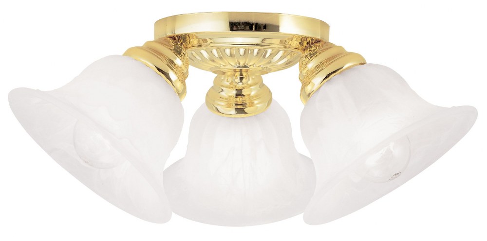 Livex Lighting-1529-02-Edgemont - 3 Light Flush Mount in Edgemont Style - 14.75 Inches wide by 7.5 Inches high Polished Brass Brushed Nickel Finish with White Alabaster Glass
