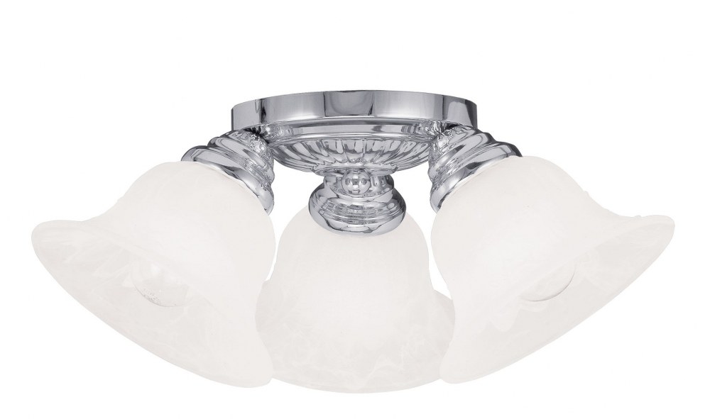 Livex Lighting-1529-05-Edgemont - 3 Light Flush Mount in Edgemont Style - 14.75 Inches wide by 7.5 Inches high Polished Chrome Brushed Nickel Finish with White Alabaster Glass