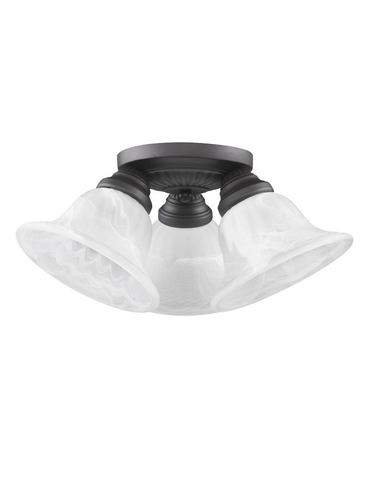 Livex Lighting-1529-07-Edgemont - 3 Light Flush Mount in Edgemont Style - 14.75 Inches wide by 7.5 Inches high Bronze Brushed Nickel Finish with White Alabaster Glass