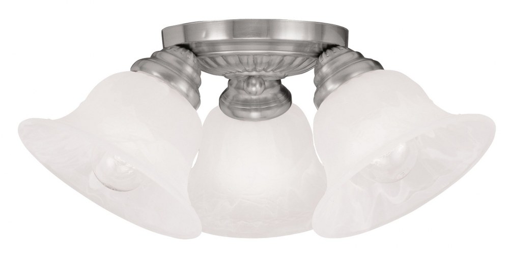 Livex Lighting-1529-91-Edgemont - 3 Light Flush Mount in Edgemont Style - 14.75 Inches wide by 7.5 Inches high   Brushed Nickel Finish with White Alabaster Glass