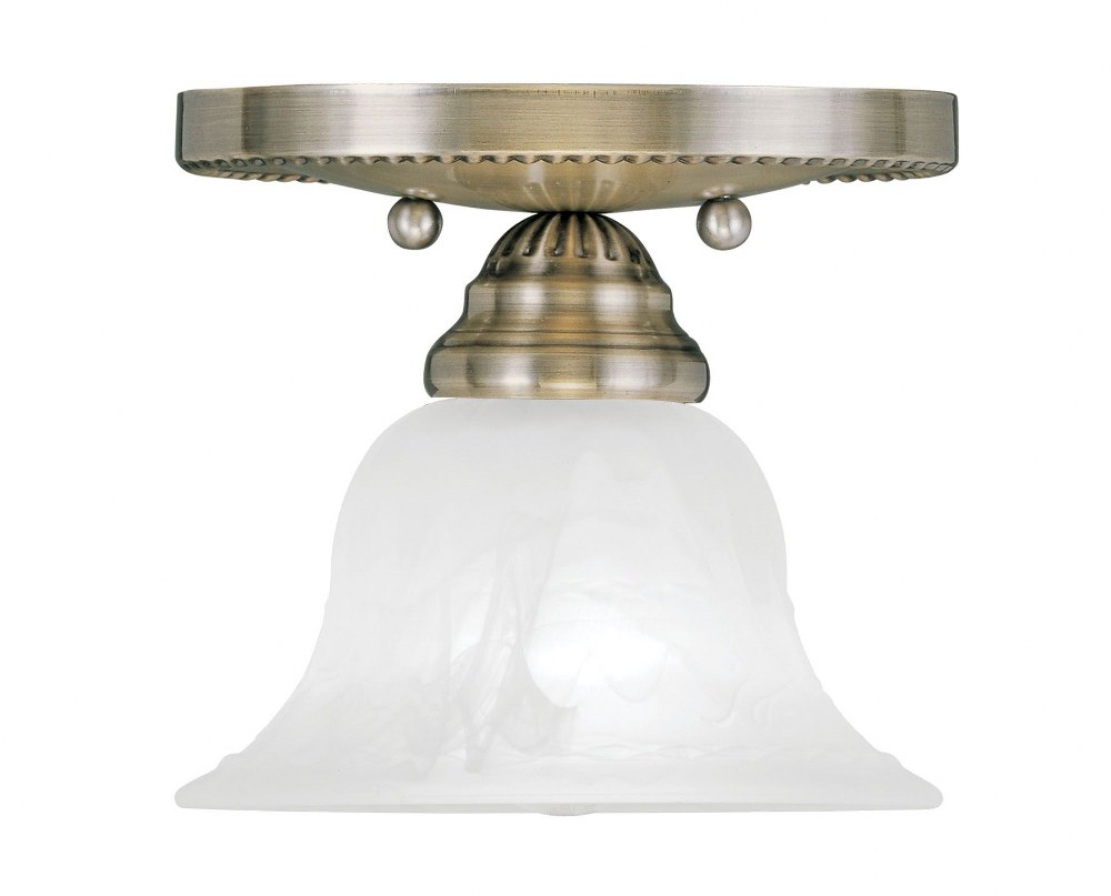 Livex Lighting-1530-01-Edgemont - 1 Light Flush Mount in Edgemont Style - 7 Inches wide by 6 Inches high Antique Brass Brushed Nickel Finish with White Alabaster Glass
