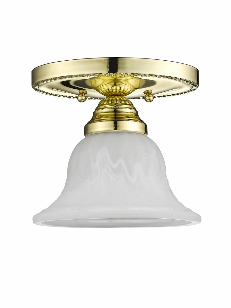 Livex Lighting-1530-02-Edgemont - 1 Light Flush Mount in Edgemont Style - 7 Inches wide by 6 Inches high   Polished Brass Finish with White Alabaster Glass