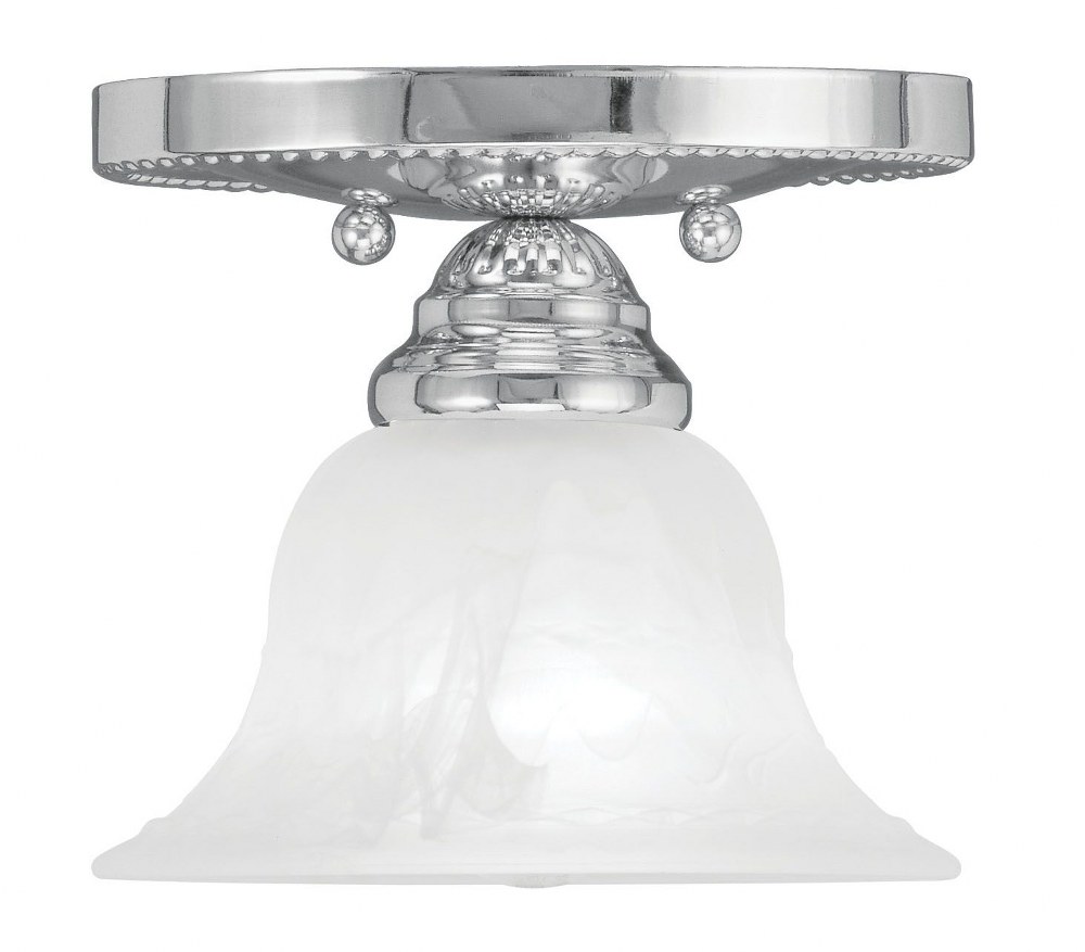 Livex Lighting-1530-05-Edgemont - 1 Light Flush Mount in Edgemont Style - 7 Inches wide by 6 Inches high Polished Chrome Brushed Nickel Finish with White Alabaster Glass