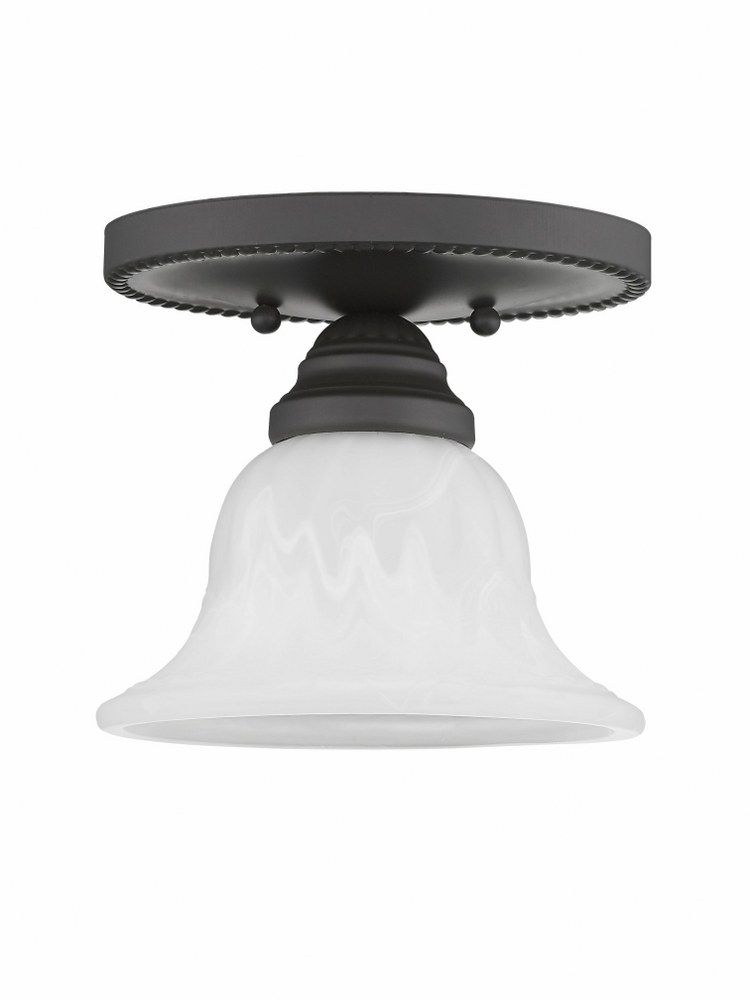Livex Lighting-1530-07-Edgemont - 1 Light Flush Mount in Edgemont Style - 7 Inches wide by 6 Inches high Bronze Brushed Nickel Finish with White Alabaster Glass