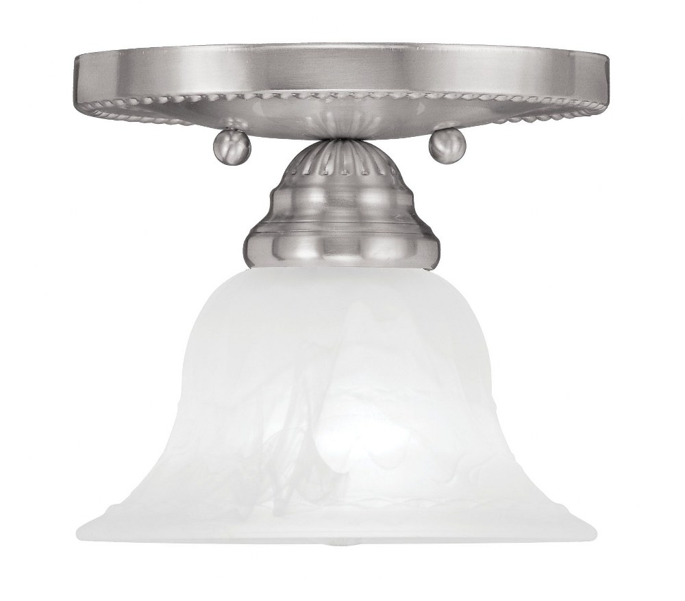 Livex Lighting-1530-91-Edgemont - 1 Light Flush Mount in Edgemont Style - 7 Inches wide by 6 Inches high Brushed Nickel Brushed Nickel Finish with White Alabaster Glass