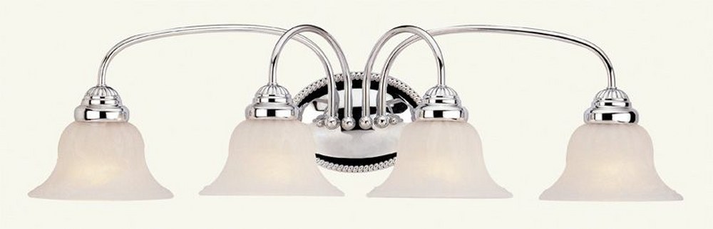 Livex Lighting-1534-05-Edgemont - 4 Light Bath Vanity in Edgemont Style - 30.5 Inches wide by 8 Inches high Polished Chrome Brushed Nickel Finish with White Alabaster Glass