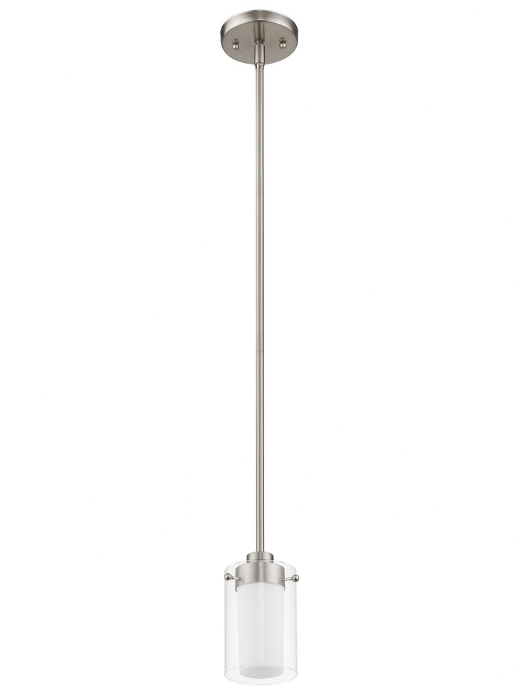 Livex Lighting-1540-91-Manhattan - 1 Light Mini Pendant in Manhattan Style - 5 Inches wide by 8 Inches high Brushed Nickel Finish with Clear/Opal Glass