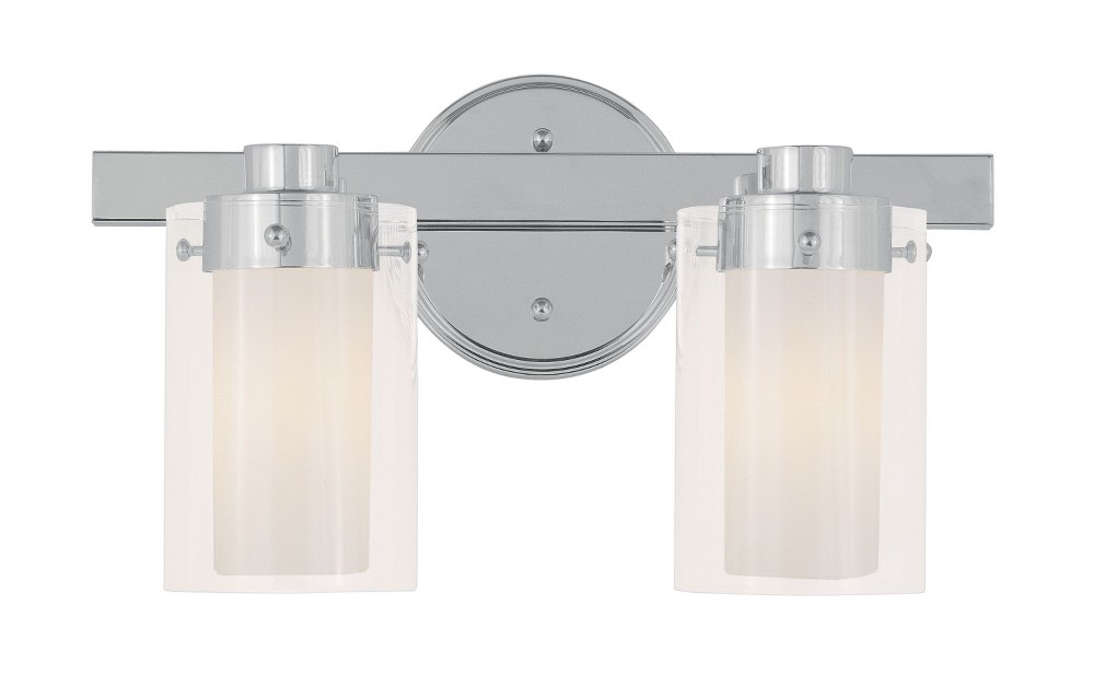 Livex Lighting-1542-05-Manhattan - 2 Light Bath Vanity in Manhattan Style - 14.5 Inches wide by 8.75 Inches high Polished Chrome Brushed Nickel Finish with Clear/Opal Glass