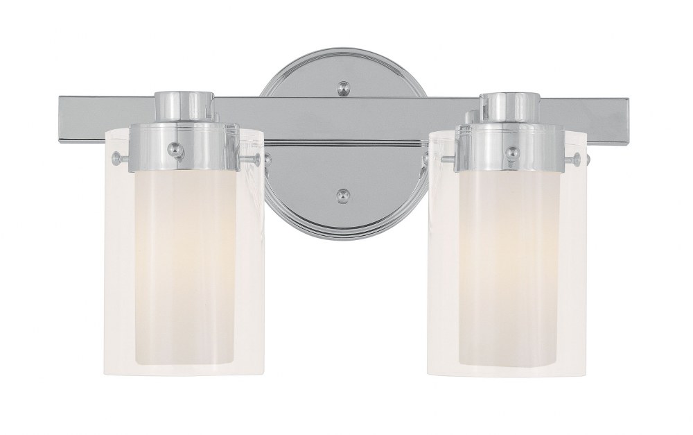 Livex Lighting-1542-05-Manhattan - 2 Light Bath Vanity in Manhattan Style - 14.5 Inches wide by 8.75 Inches high Polished Chrome  Brushed Nickel Finish with Clear/Opal Glass