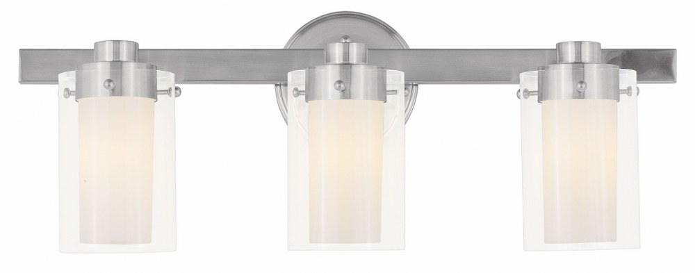Livex Lighting-1543-91-Manhattan - 3 Light Bath Vanity in Manhattan Style - 22.5 Inches wide by 8.75 Inches high Brushed Nickel Brushed Nickel Finish with Clear/Opal Glass