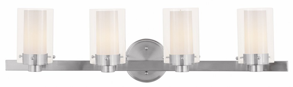 Livex Lighting-1544-91-Manhattan - 4 Light Bath Vanity in Manhattan Style - 31.5 Inches wide by 8.75 Inches high Brushed Nickel Brushed Nickel Finish with Clear/Opal Glass
