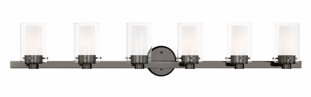 Livex Lighting-15456-46-Manhattan - 6 Light Bath Vanity in Manhattan Style - 47.5 Inches wide by 8.75 Inches high   Polished Black Chrome Finish with Clear/Satin Opal White Glass