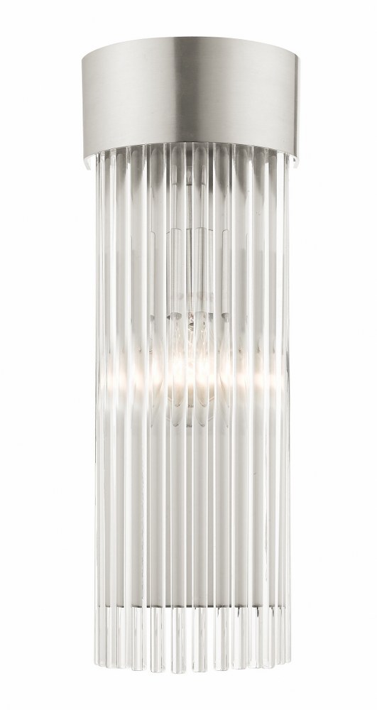 Livex Lighting-15711-91-Norwich - 1 Light Wall Sconce in Norwich Style - 6 Inches wide by 16.25 Inches high   Brushed Nickel Finish with Brushed Nickel Drum Shade with Clear Rod Crystal
