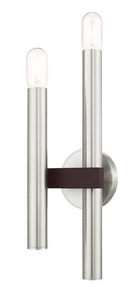 Livex Lighting-15832-91-Helsinki - 2 Light Wall Sconce in Helsinki Style - 6.5 Inches wide by 18 Inches high   Brushed Nickel/Bronze Finish