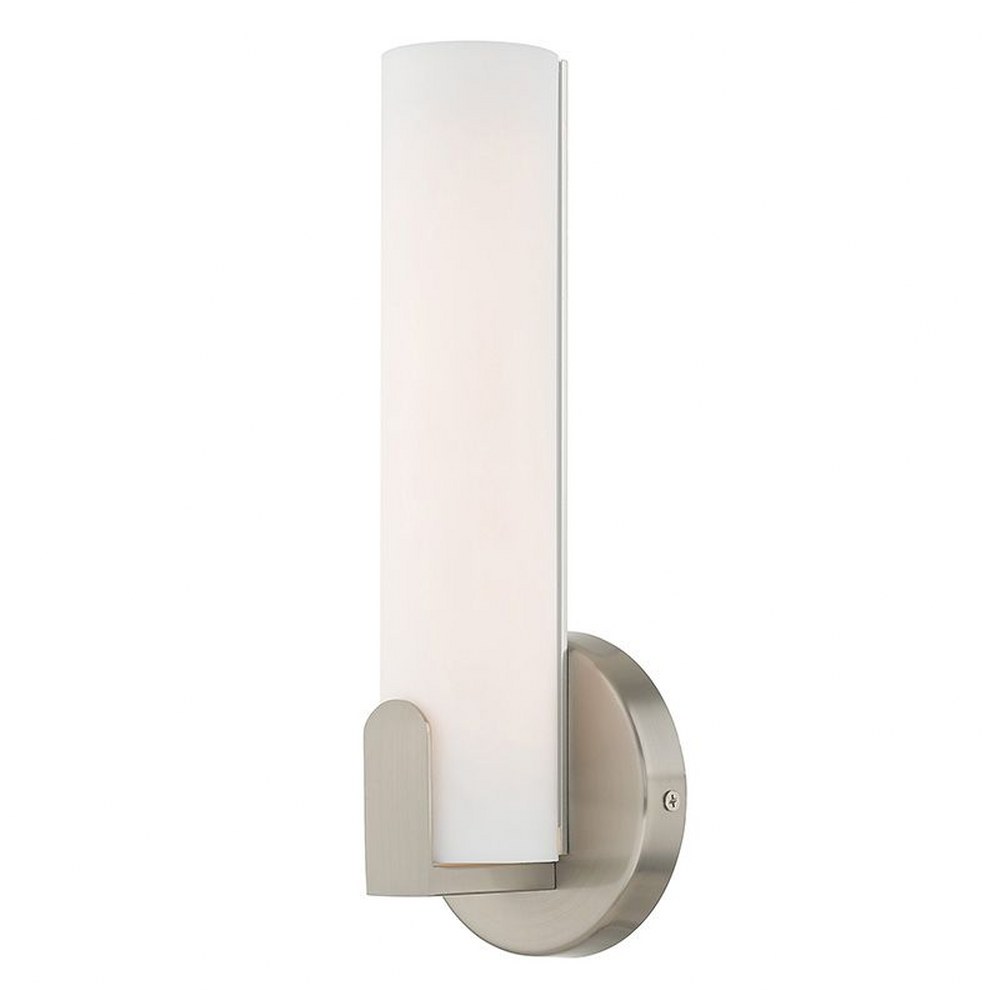 Livex Lighting-16361-91-Lund - 10W LED ADA Wall Sconce in Lund Style - 4.38 Inches wide by 12 Inches high Brushed Nickel Polished Chrome Finish with Satin White Acrylic Shade