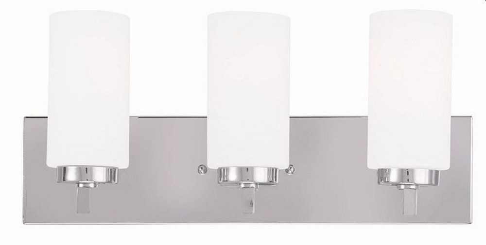 Livex Lighting-16373-05-West Lake - 3 Light Bath Vanity in West Lake Style - 18 Inches wide by 8 Inches high Polished Chrome Brushed Nickel Finish with Satin Opal White Cylinder Glass