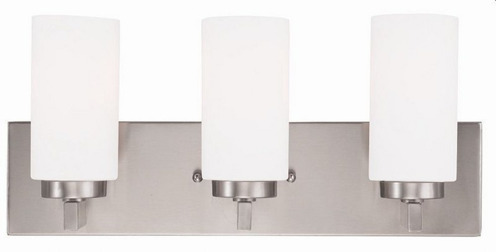 Livex Lighting-16373-91-West Lake - 3 Light Bath Vanity in West Lake Style - 18 Inches wide by 8 Inches high Brushed Nickel Brushed Nickel Finish with Satin Opal White Cylinder Glass