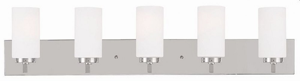 Livex Lighting-16375-05-West Lake - 5 Light Bath Vanity in West Lake Style - 35 Inches wide by 8 Inches high Polished Chrome Brushed Nickel Finish with Satin Opal White Cylinder Glass