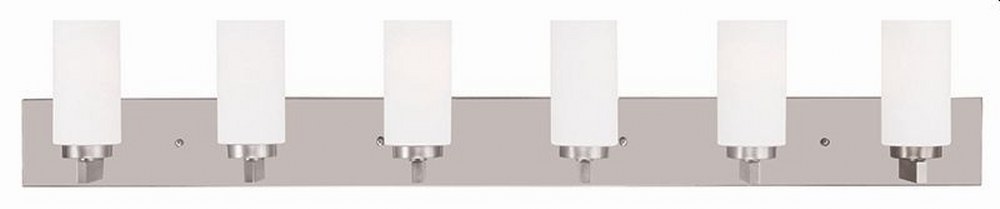 Livex Lighting-16376-91-West Lake - 6 Light Bath Vanity in West Lake Style - 47 Inches wide by 8 Inches high Brushed Nickel Brushed Nickel Finish with Satin Opal White Cylinder Glass