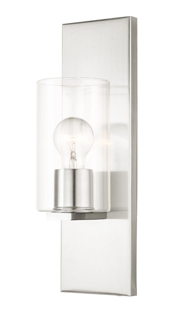 Livex Lighting-16551-91-Zurich - 1 Light Wall Sconce in Zurich Style - 4.5 Inches wide by 15 Inches high   Brushed Nickel Finish with Clear Glass