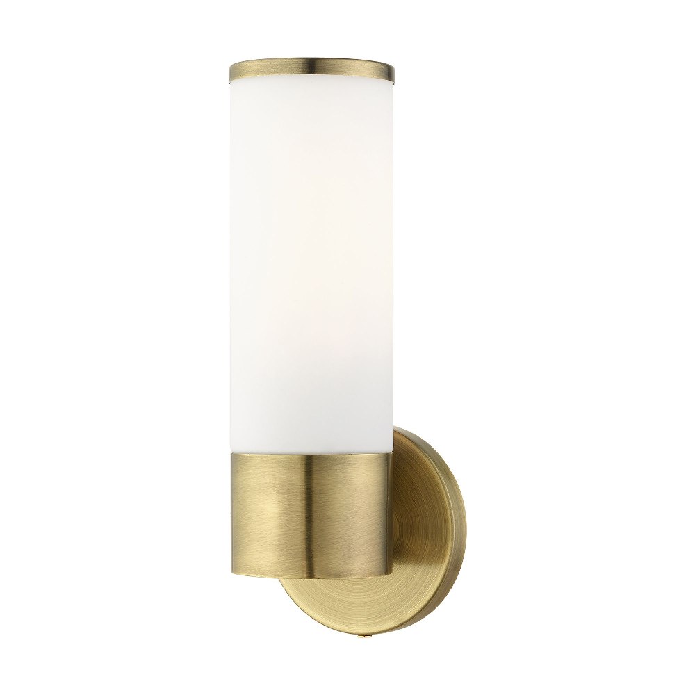 Livex Lighting-16561-01-Lindale - 1 Light ADA Wall Sconce In Nautical Style-11.25 Inches Tall and 4.25 Inches Wide Antique Brass Antique Brass Finish with Satin Opal White Glass