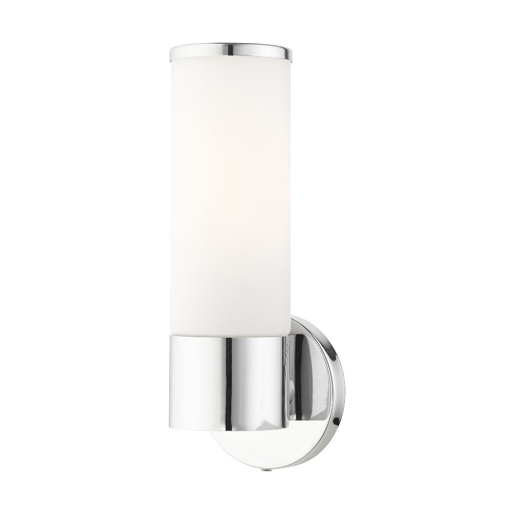 Livex Lighting-16561-05-Lindale - 1 Light ADA Wall Sconce In Nautical Style-11.25 Inches Tall and 4.25 Inches Wide Polished Chrome Antique Brass Finish with Satin Opal White Glass