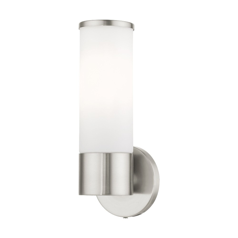 Livex Lighting-16561-91-Lindale - 1 Light ADA Wall Sconce In Nautical Style-11.25 Inches Tall and 4.25 Inches Wide Brushed Nickel Polished Chrome Finish with Satin Opal White Glass