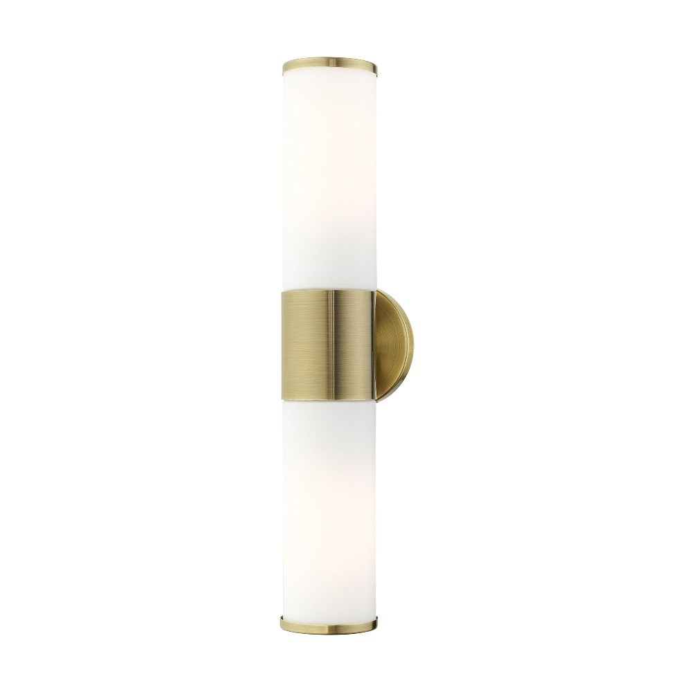 Livex Lighting-16562-01-Lindale - 2 Light ADA Bath Vanity In Nautical Style-18.5 Inches Tall and 4.25 Inches Wide Antique Brass Antique Brass Finish with Satin Opal White Glass
