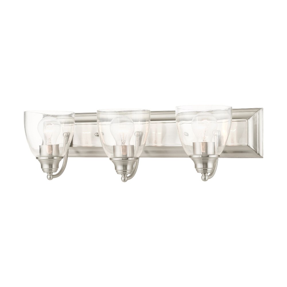 Livex Lighting-17073-91-Birmingham - 3 Light Bath Vanity in Birmingham Style - 24 Inches wide by 7 Inches high Brushed Nickel Antique Brass Finish with Clear Glass