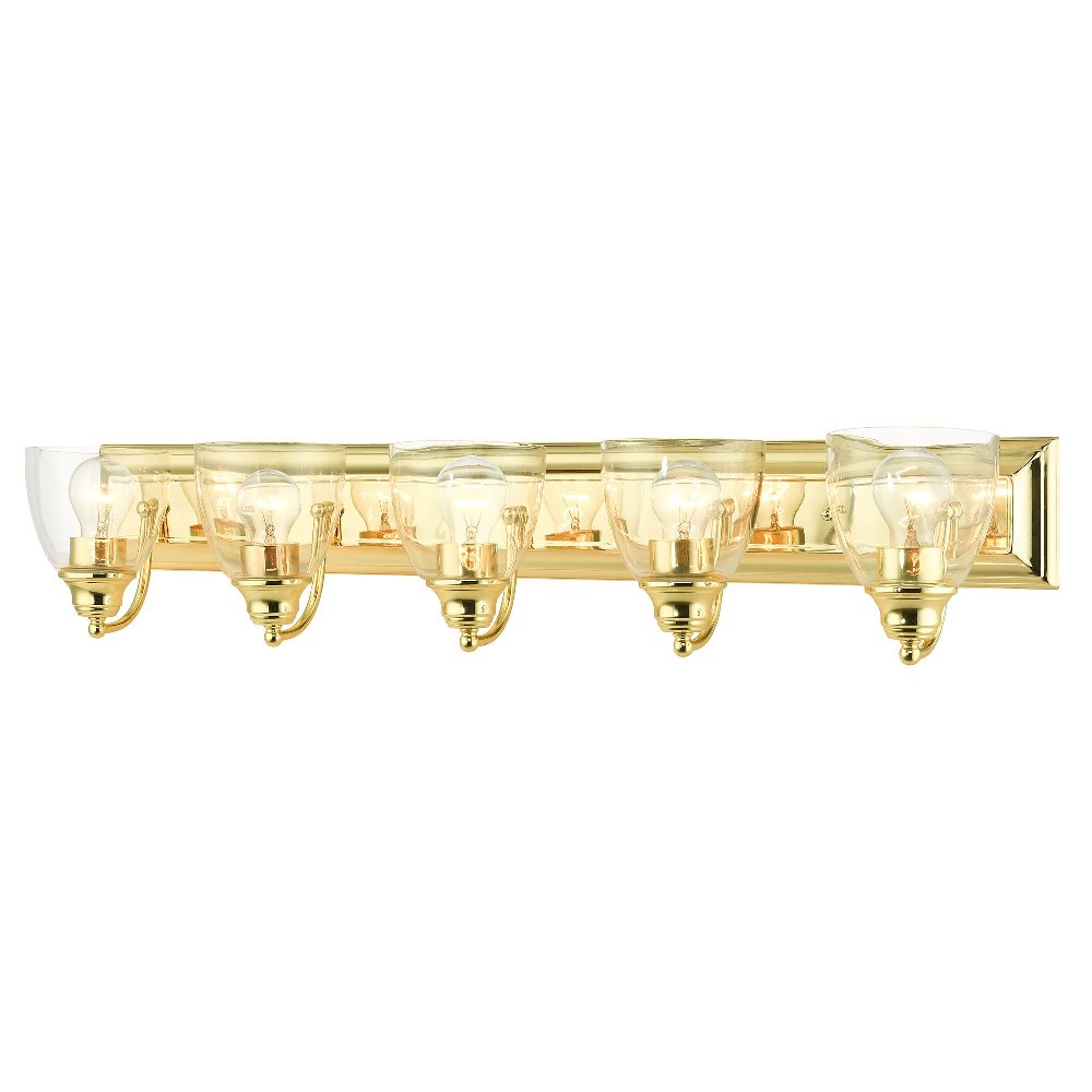 Livex Lighting-17075-02-Birmingham - 5 Light Bath Vanity in Birmingham Style - 36 Inches wide by 7 Inches high Polished Brass Antique Brass Finish with Clear Glass