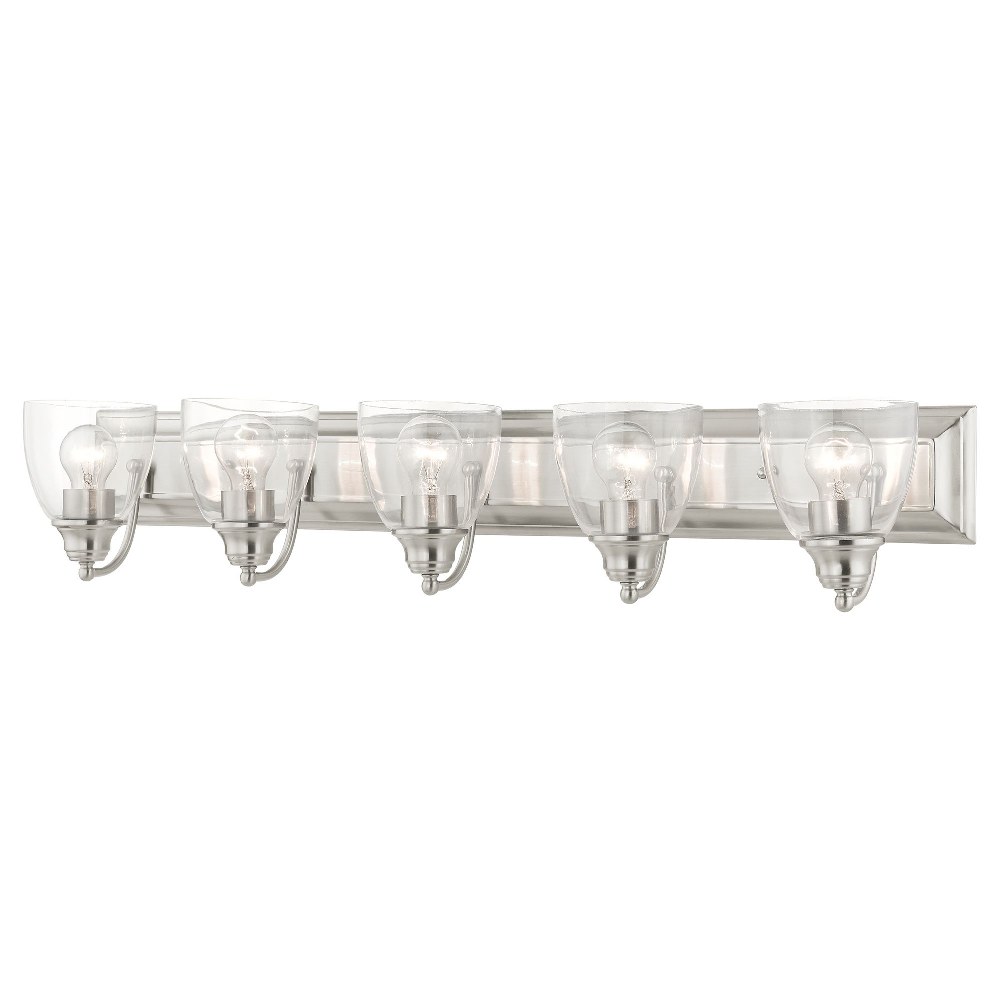 Livex Lighting-17075-91-Birmingham - 5 Light Bath Vanity in Birmingham Style - 36 Inches wide by 7 Inches high Brushed Nickel Antique Brass Finish with Clear Glass